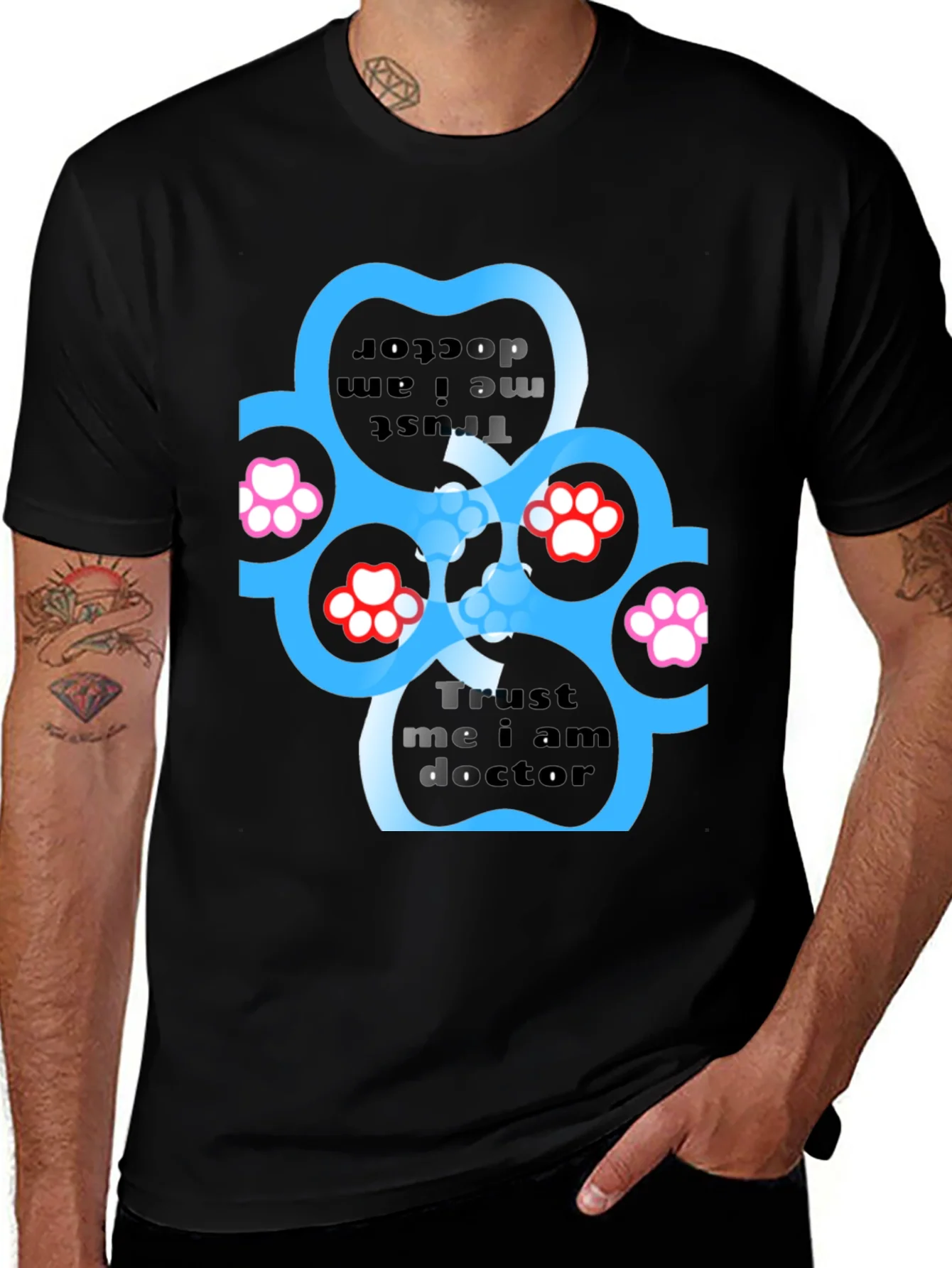 Trust Me I Am Doctor Paw Print Black T-Shirt