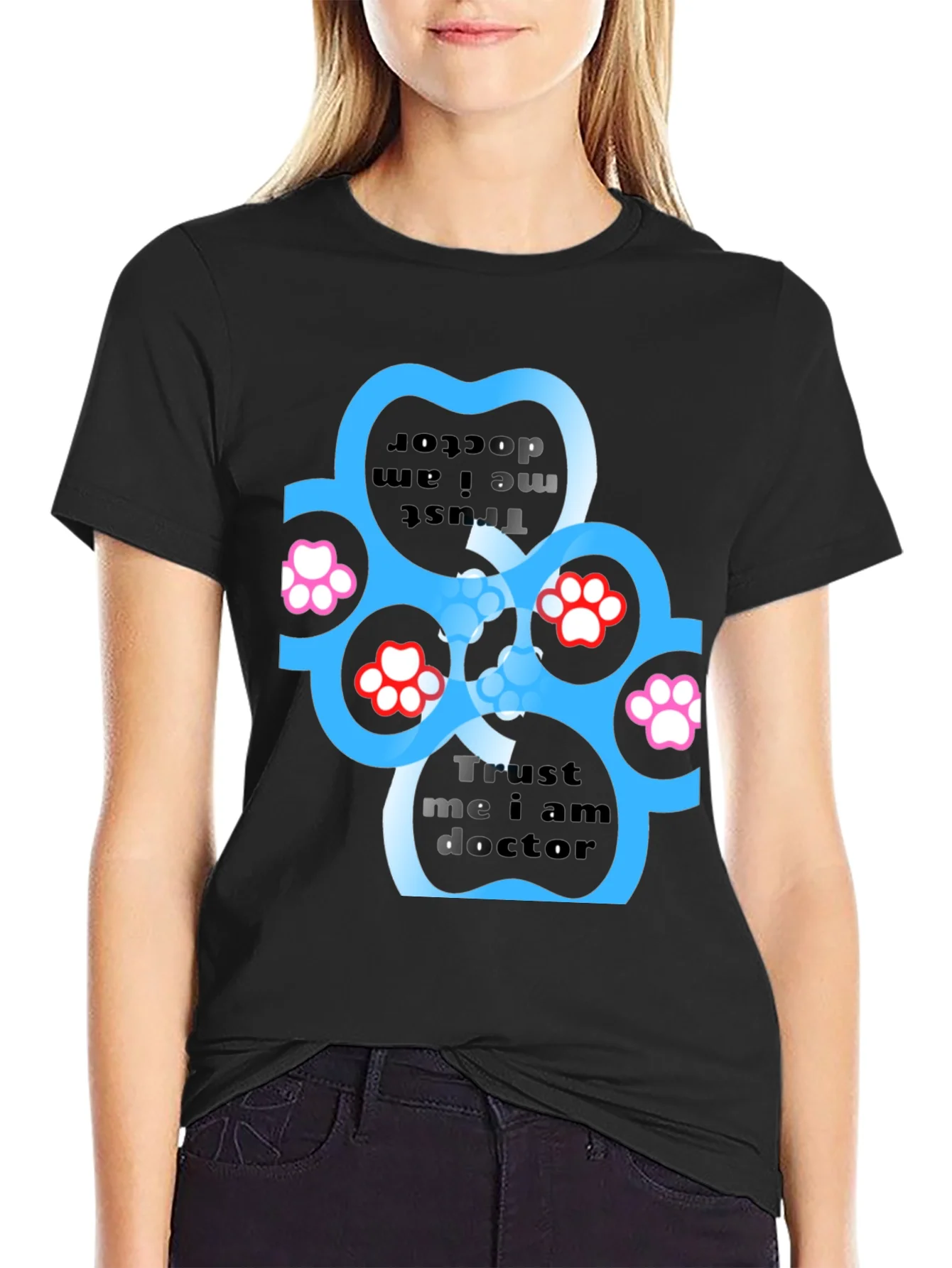 Trust Me I Am Doctor Paw Print Black T-Shirt