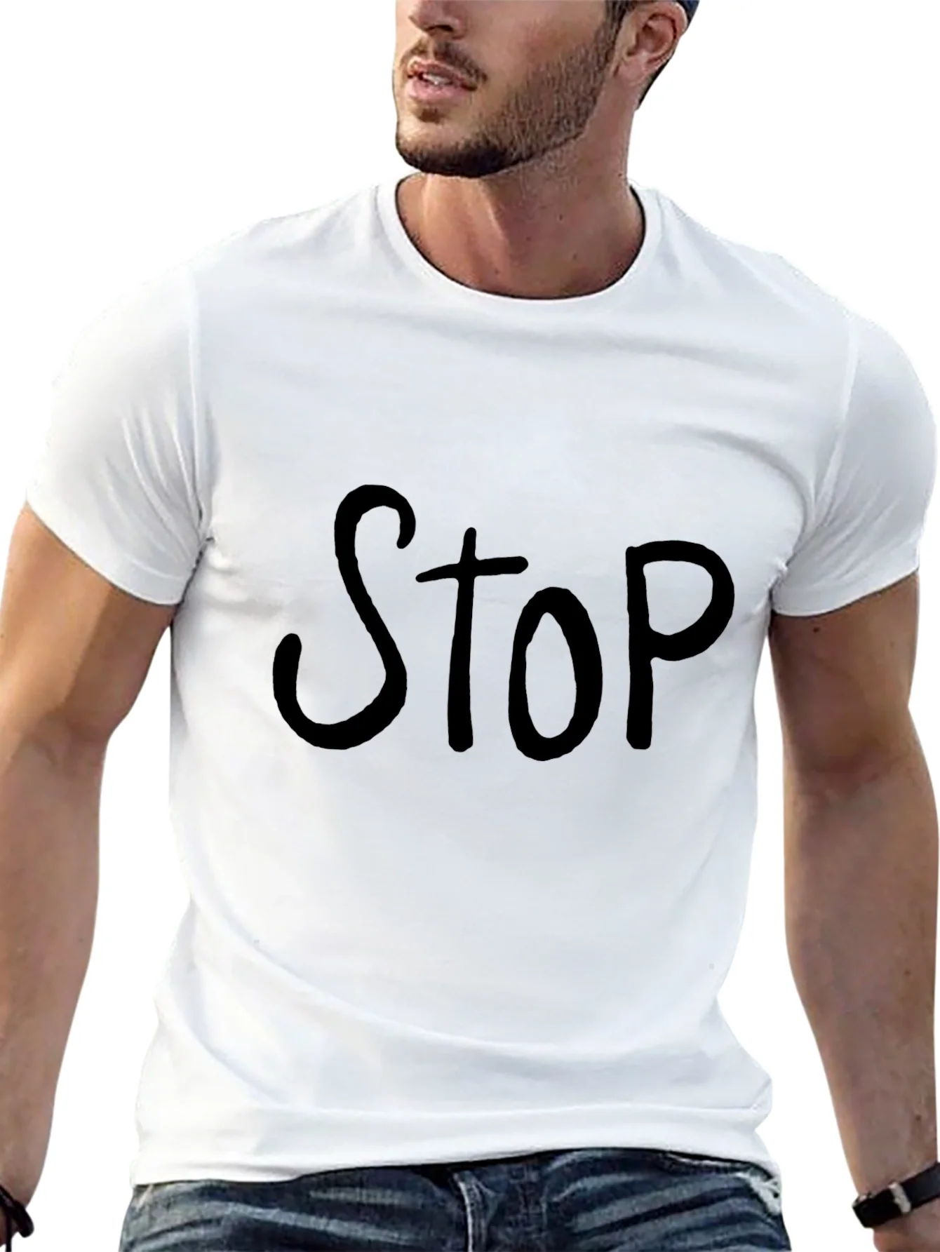 Black T-Shirt with Bold STOP Graphic