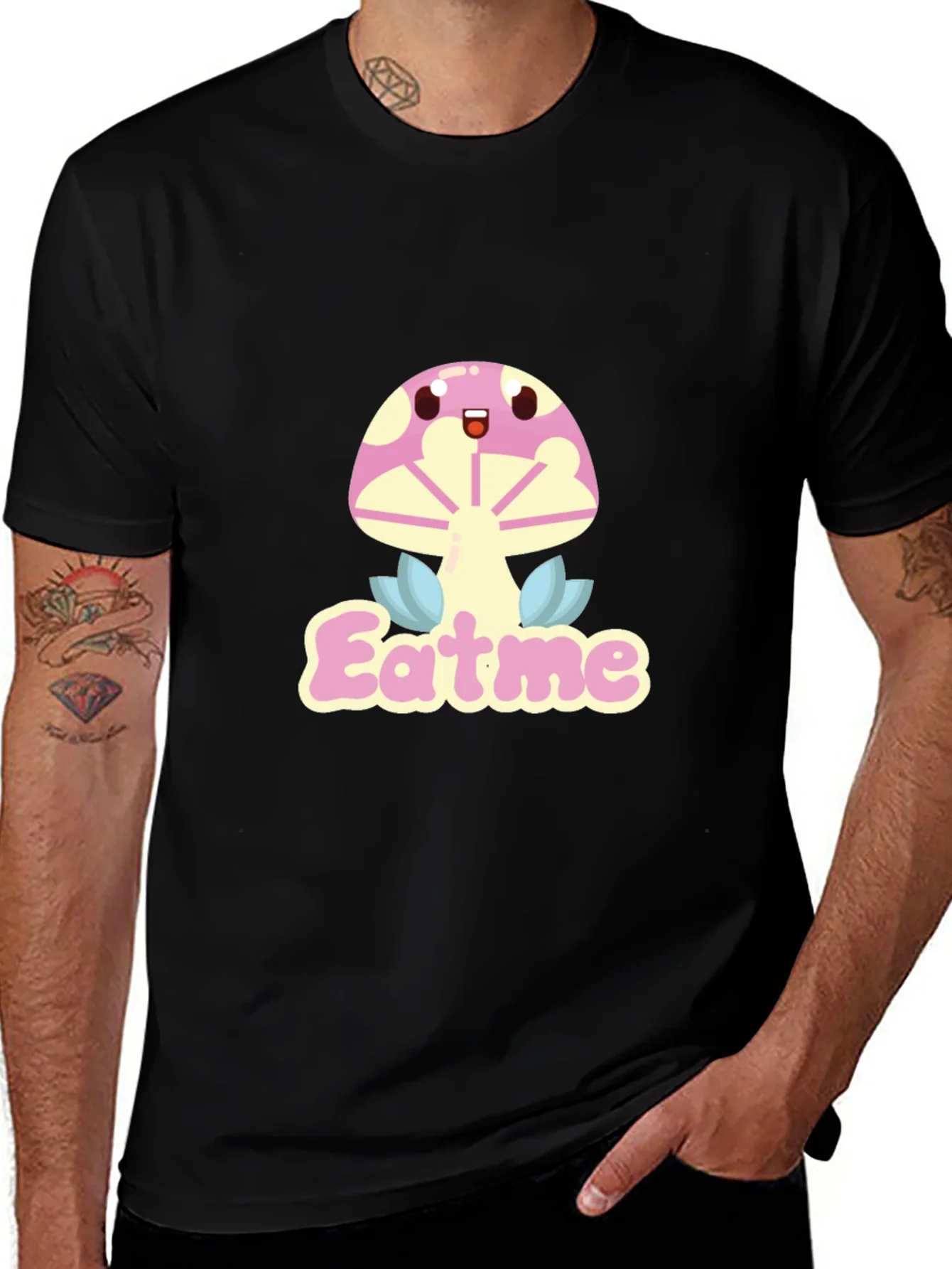 Eat Me Mushroom Graphic Tee - Black