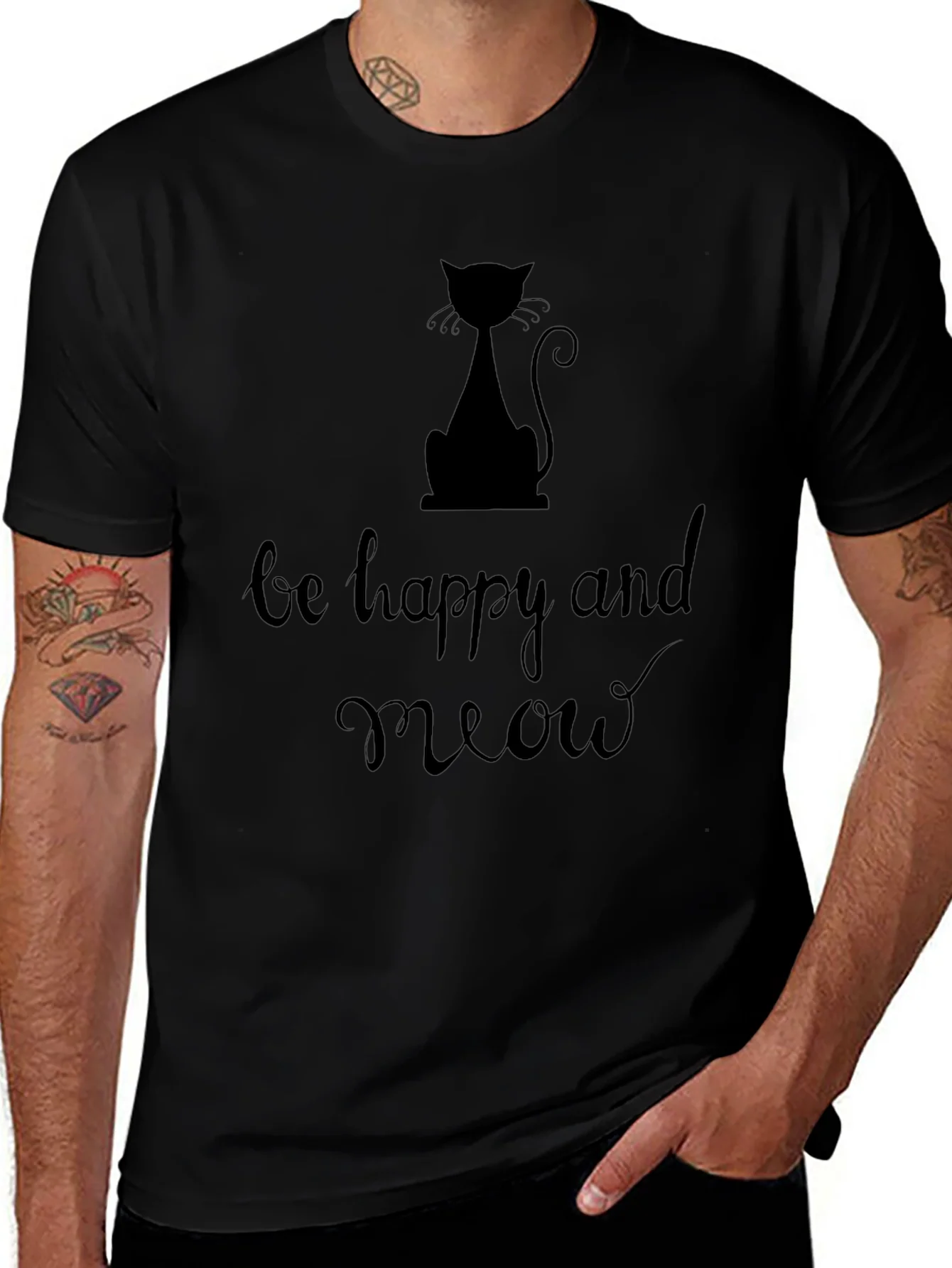 Be Happy and Meow Graphic T-Shirt