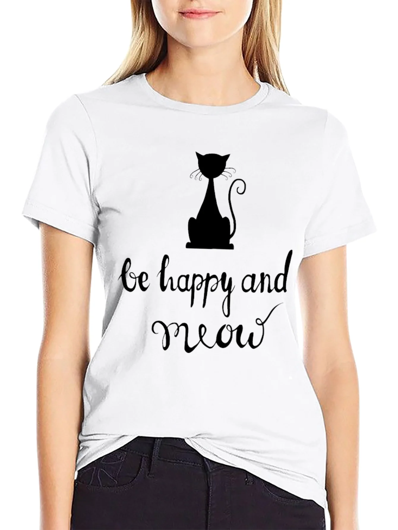 Be Happy and Meow Graphic T-Shirt