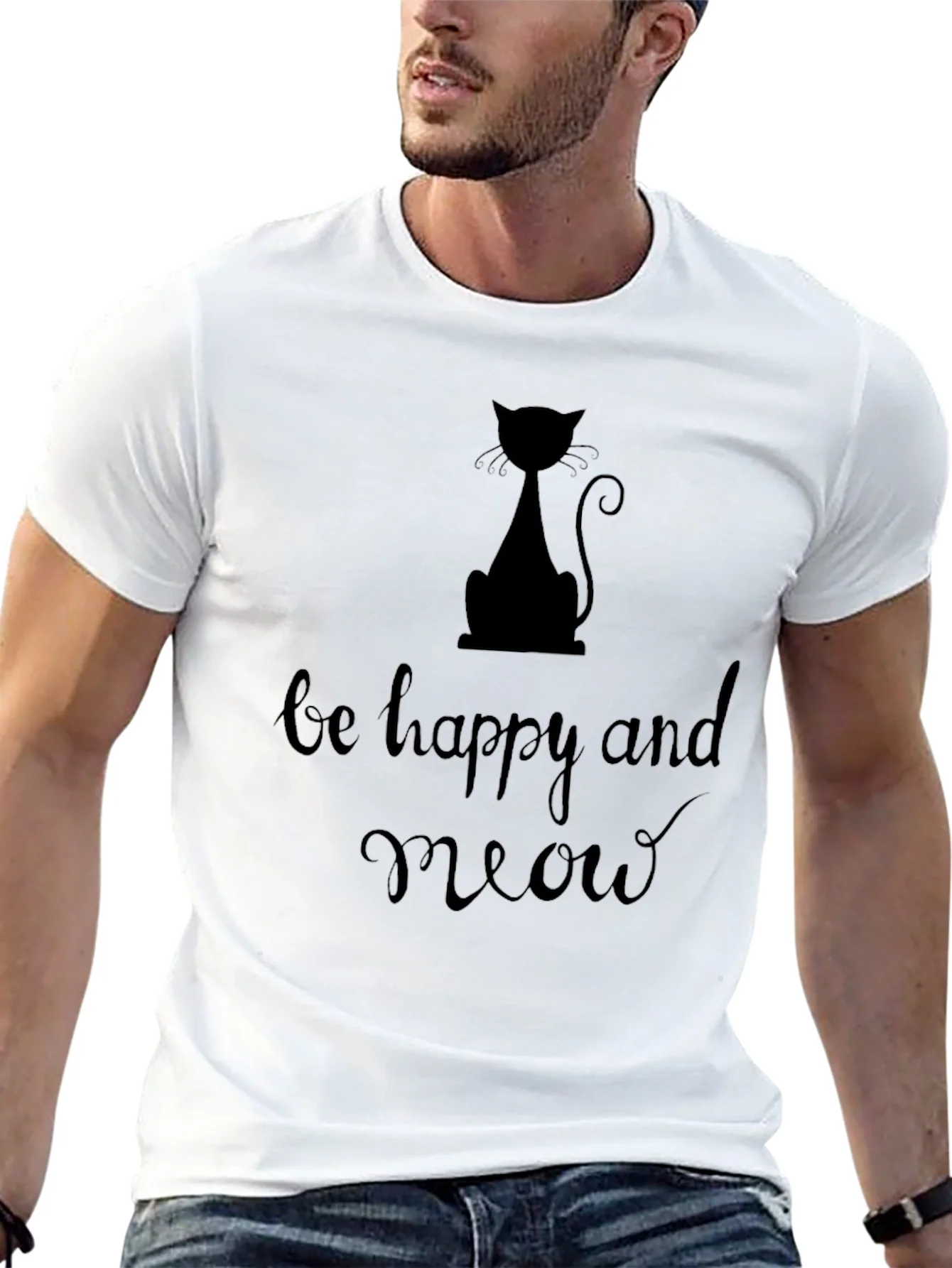 Be Happy and Meow Graphic T-Shirt