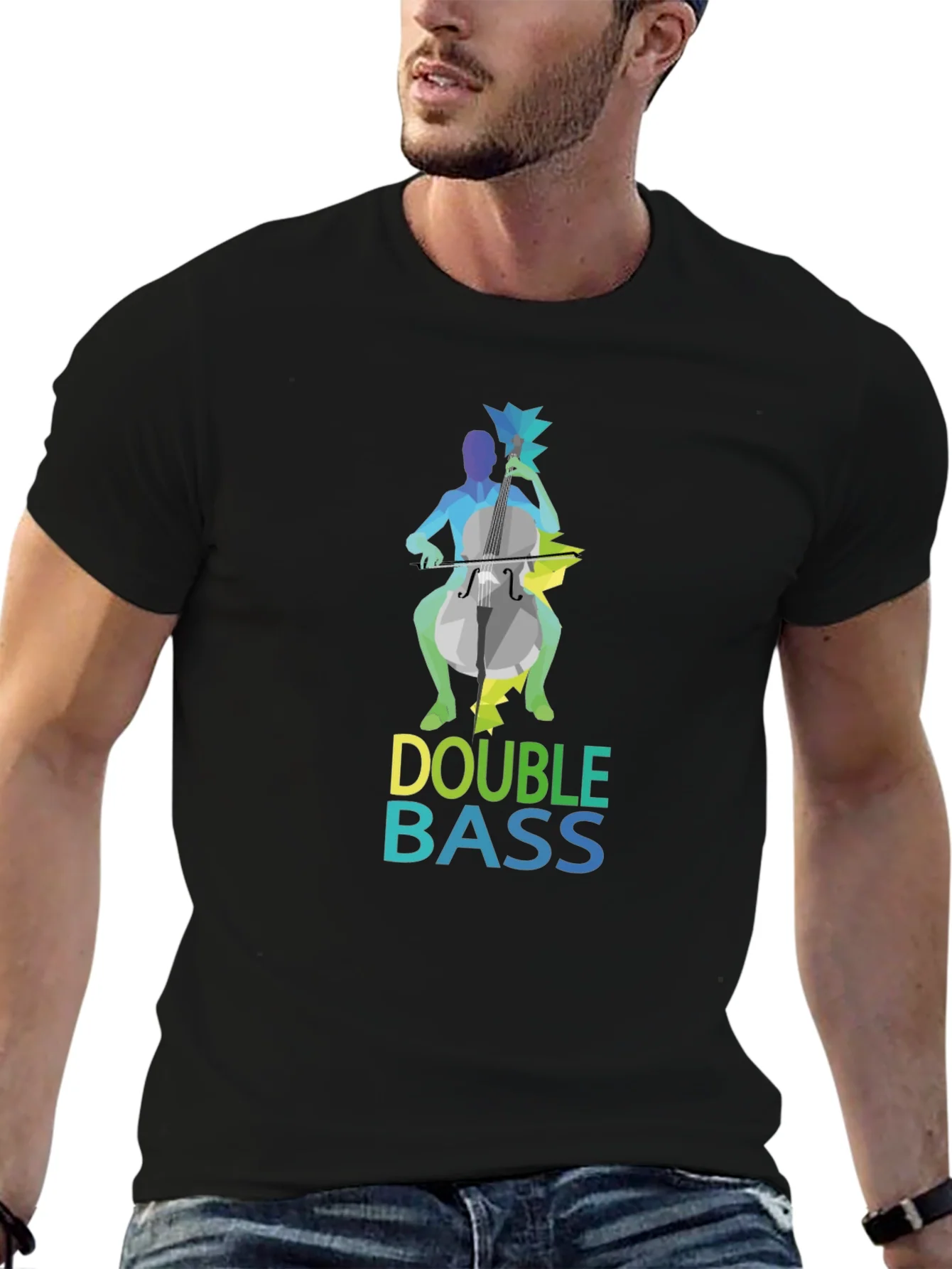Double Bass Player Graphic Tee - Black Cotton Blend