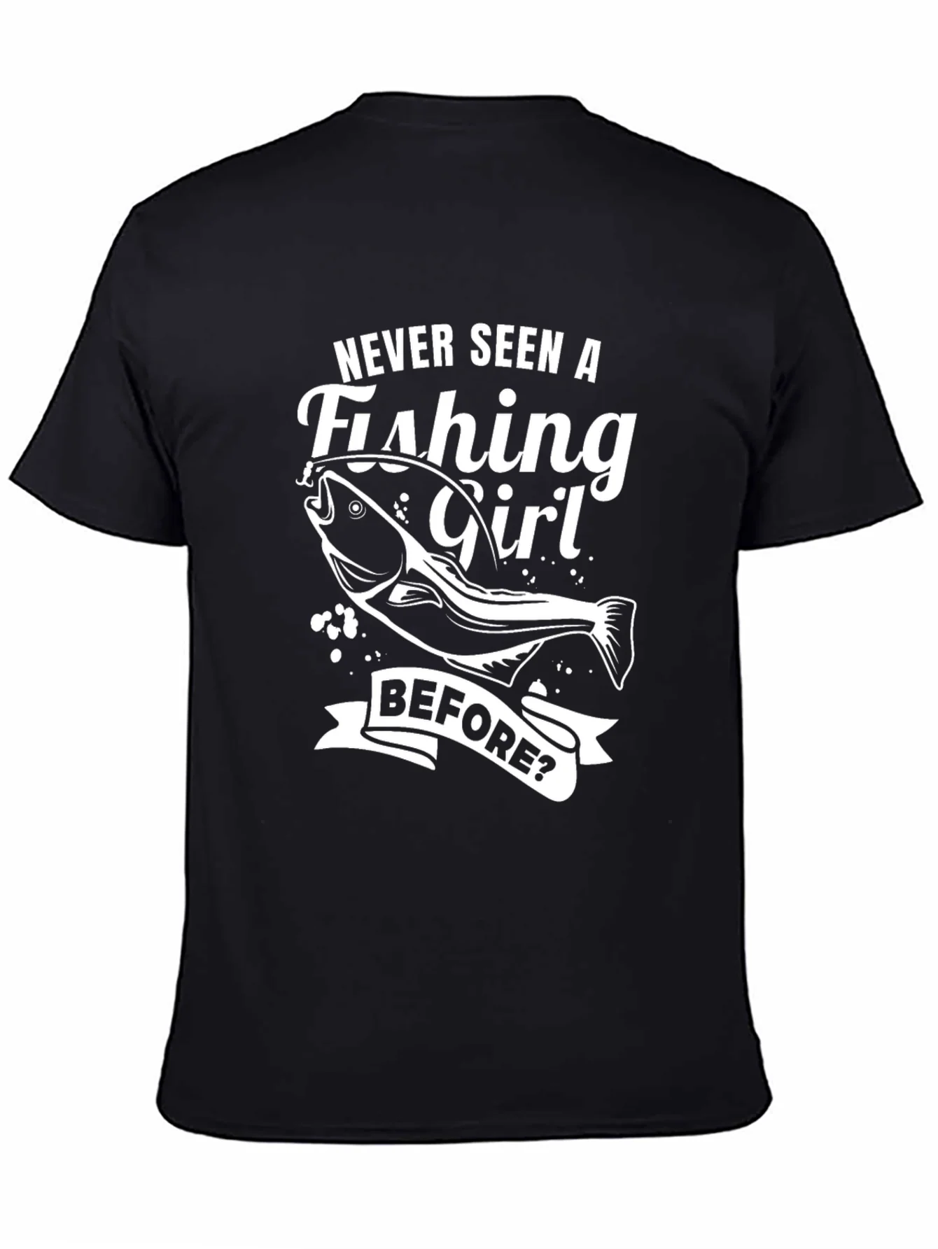 Fishing Girl Graphic Tee - Novelty Black T-Shirt