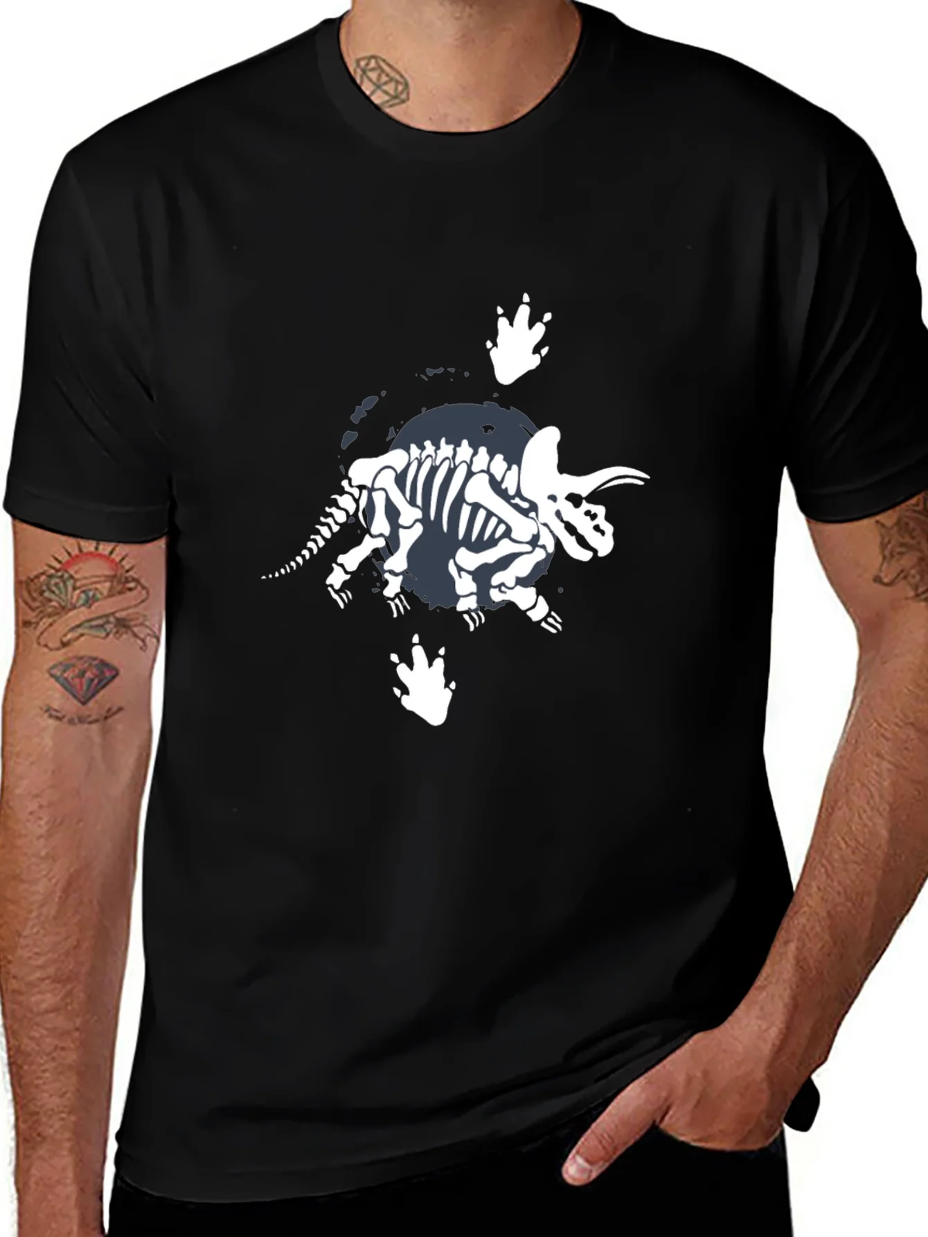 Dino Skeleton Graphic T-Shirt - Black