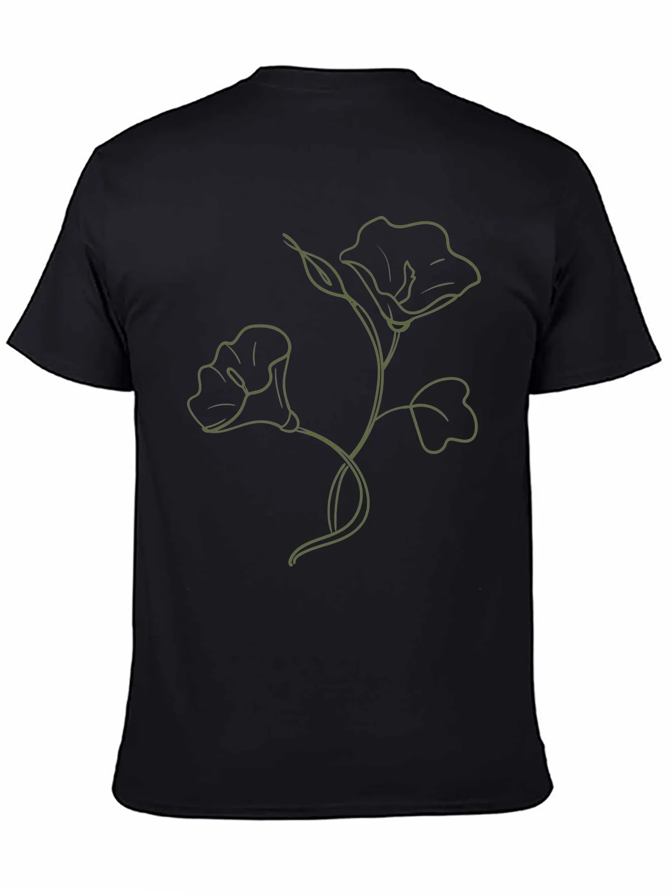 Minimalist Floral Line Art T-Shirt - Black