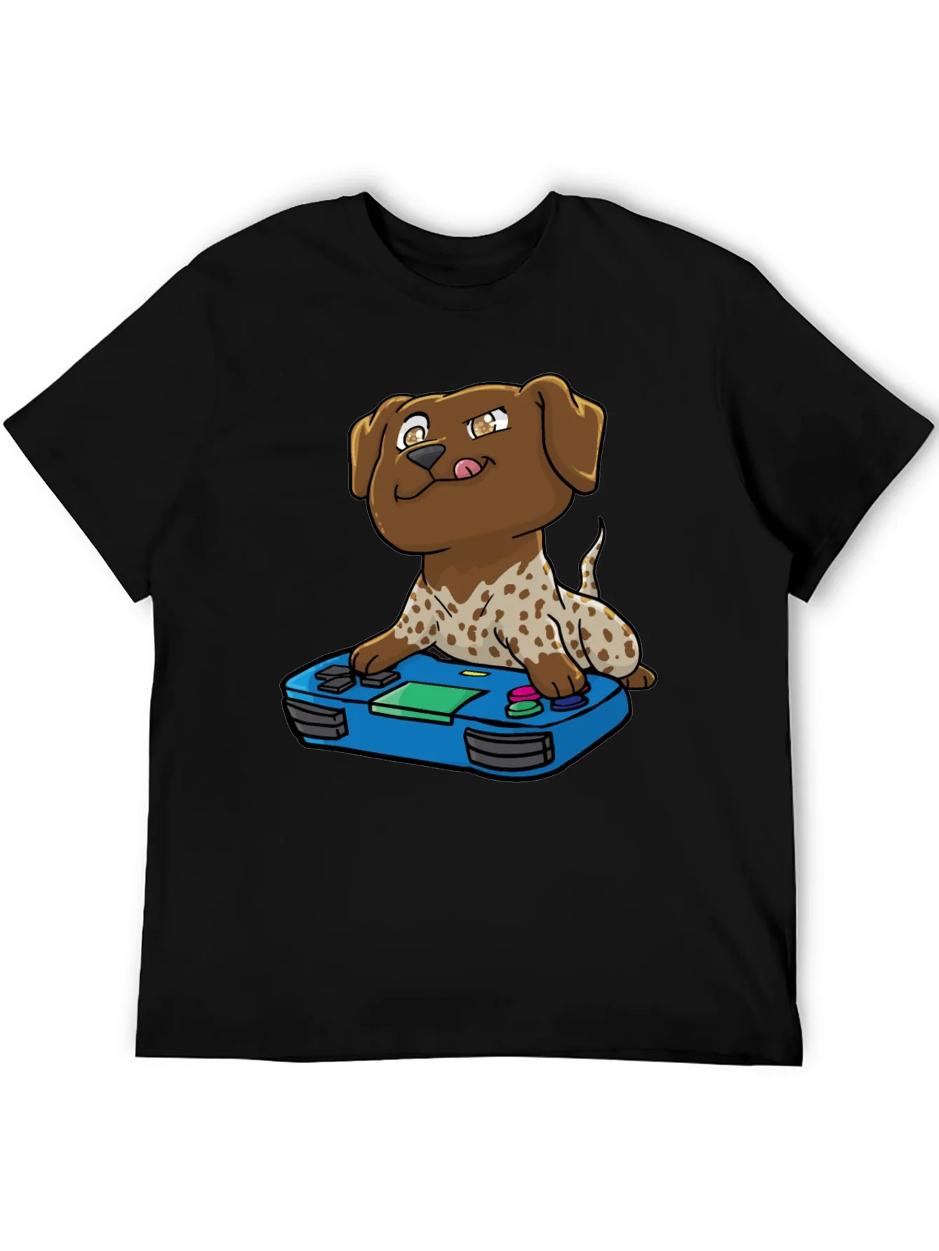 Gamer Dog Graphic Tee - Cartoon Puppy Controller Design