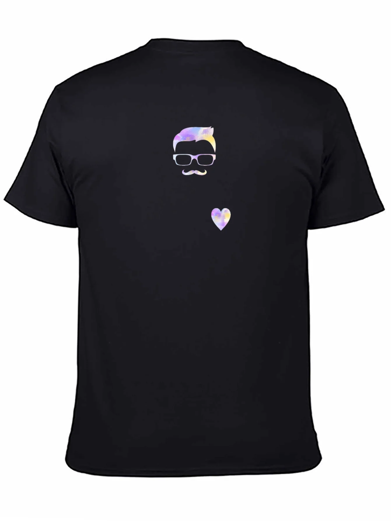 Quirky Watercolor Man & Heart Graphic Black T-Shirt