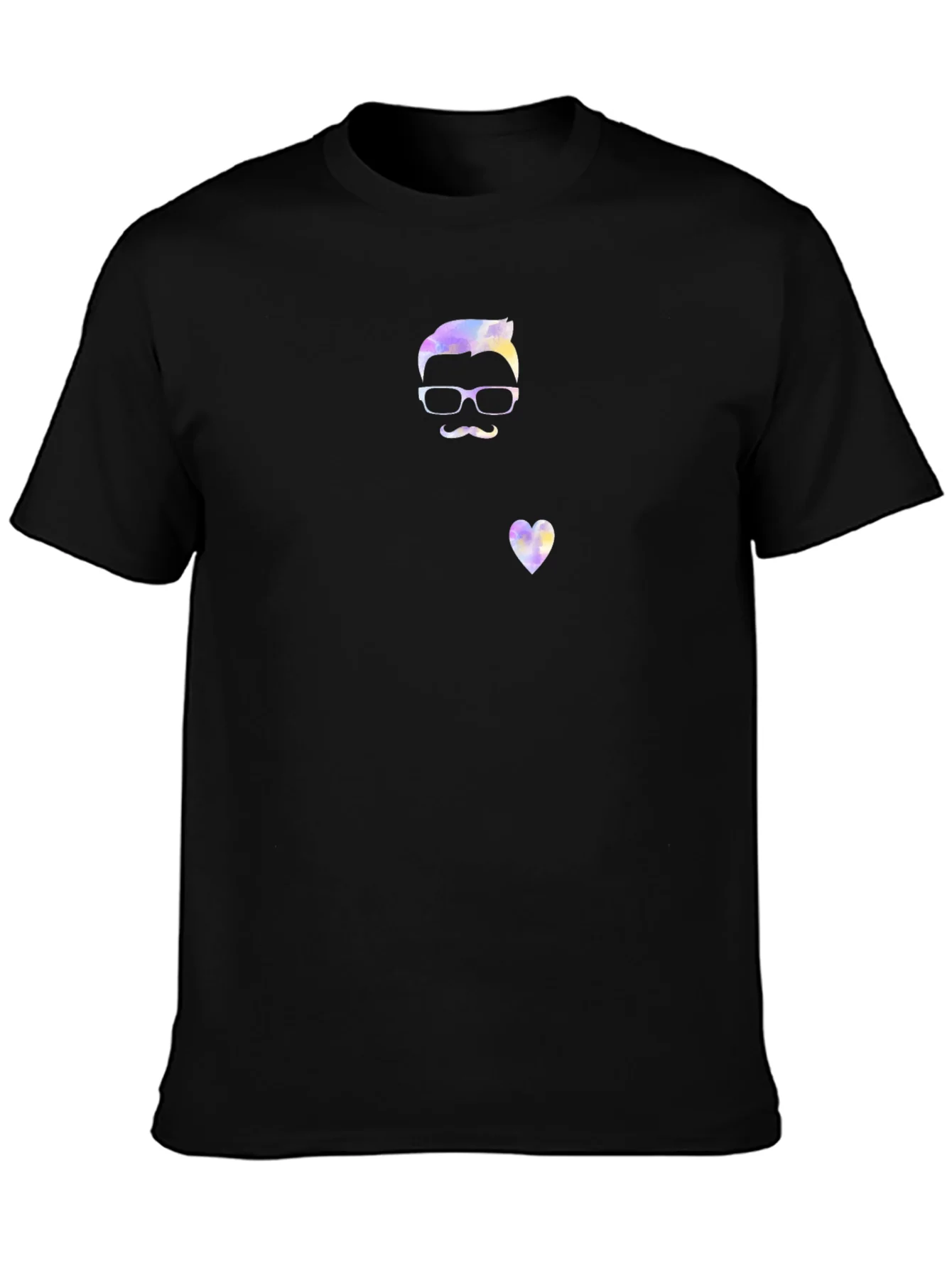 Quirky Watercolor Man & Heart Graphic Black T-Shirt