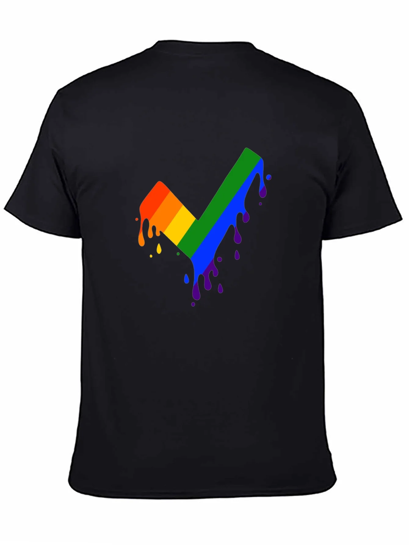 Rainbow Dripping Checkmark Black T-Shirt