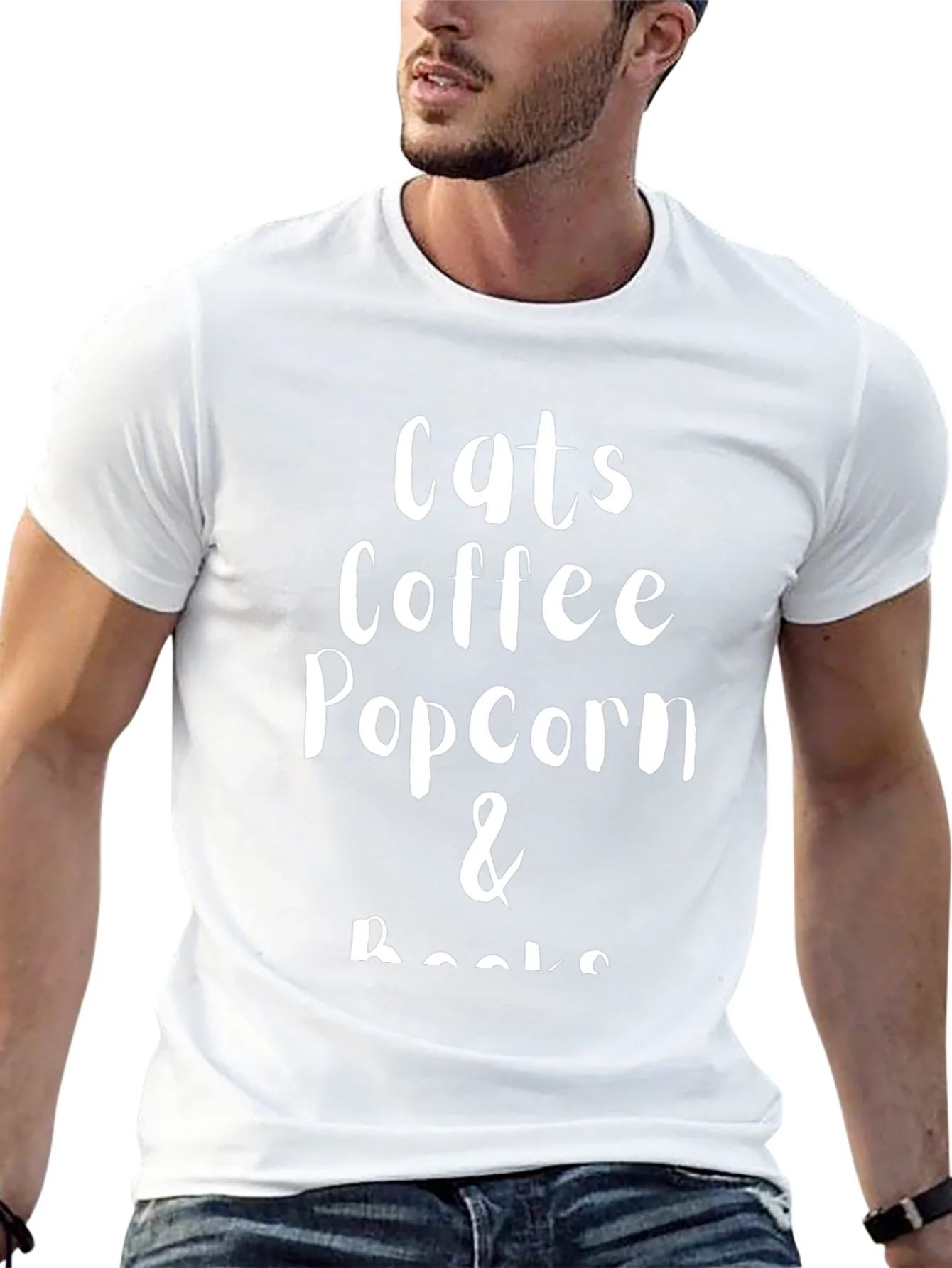 Cats Coffee Popcorn & Books T-Shirt